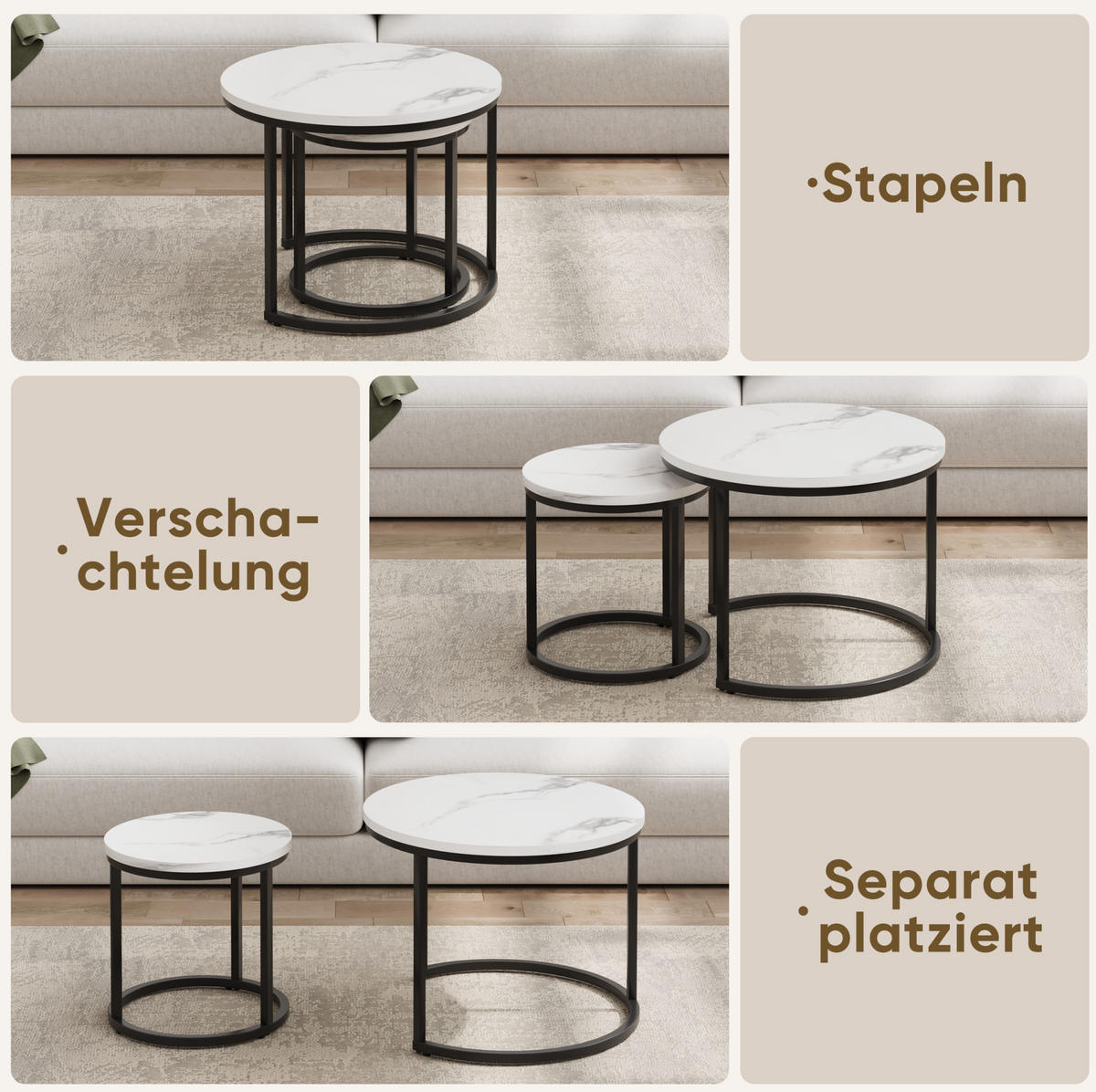 COUCHTISCH-SET aus Spanplatte 60x60x45 cm und Metall Weiß, 2-teilig, 60x60x45 cm - Weiß, Holzwerkstoff (60/60/45cm) - IVMEU