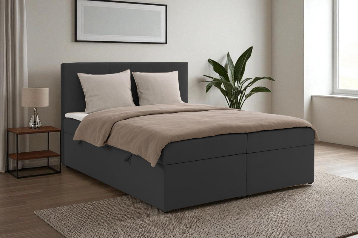 BOXBETT VELLIS mit Topper und Bettkasten, Grau, 200x200 cm - Grau, Textil (200/200cm) - KS Home Concept