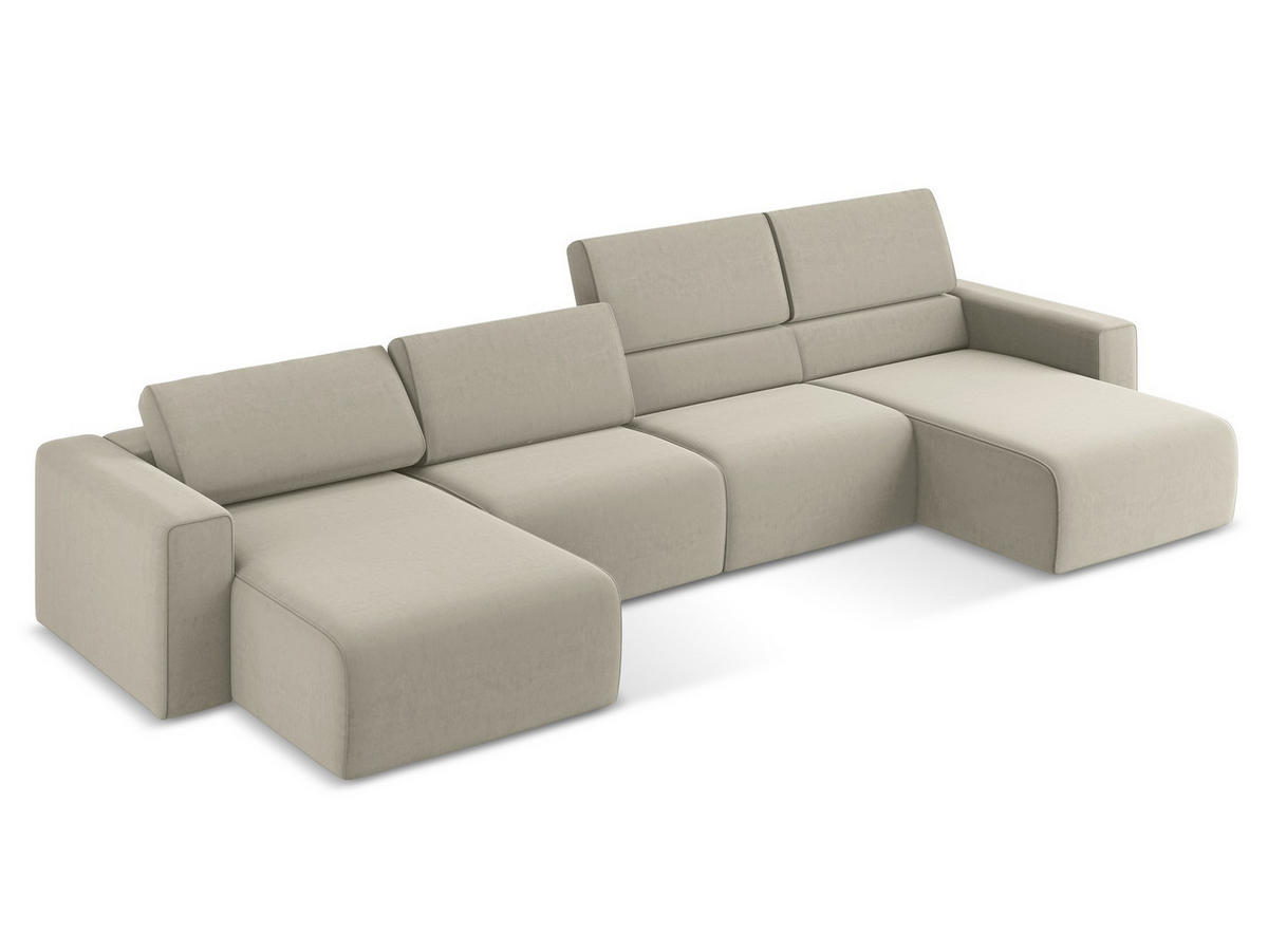 WOHNLANDSCHAFT Samt Stoff Creme - Perlmutt/Lila, Kunststoff/Textil (404/80/167cm) - Makamii