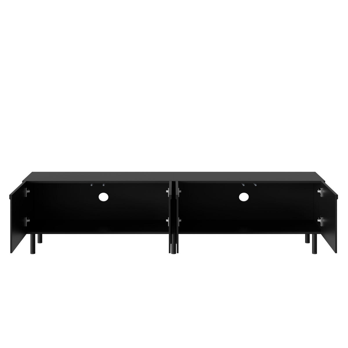 LOWBOARD Schwarz 180/35/49 cm, 4 Türen, 3D-Design, Metallfüße - Schwarz, Holzwerkstoff (180/49/35cm) - PANGIVO