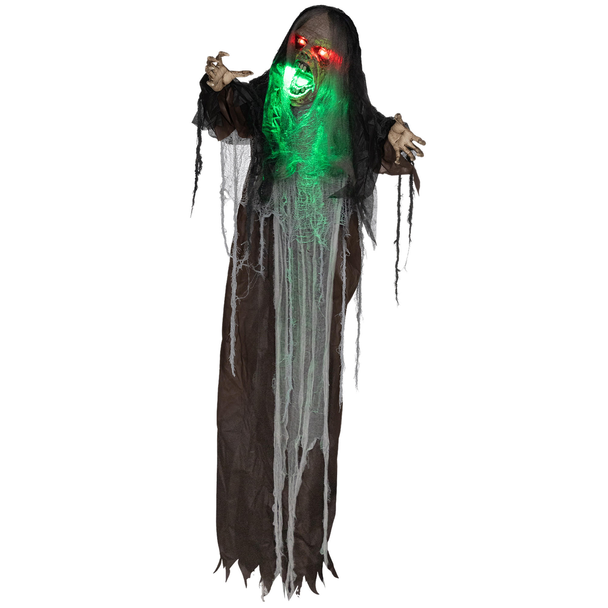 HALLOWEEN DECORATIONS 183cm Hängendes Monster mit grün LED-Lichter, Soundfunktion - Schwarz, Kunststoff/Metall (70/183/18cm) - HOMCOM