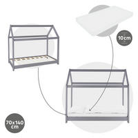 KINDERBETT mit Dach und Matratze 70x140 cm Hellgrau - Hellgrau, Holz (70/140cm) - ML-DESIGN