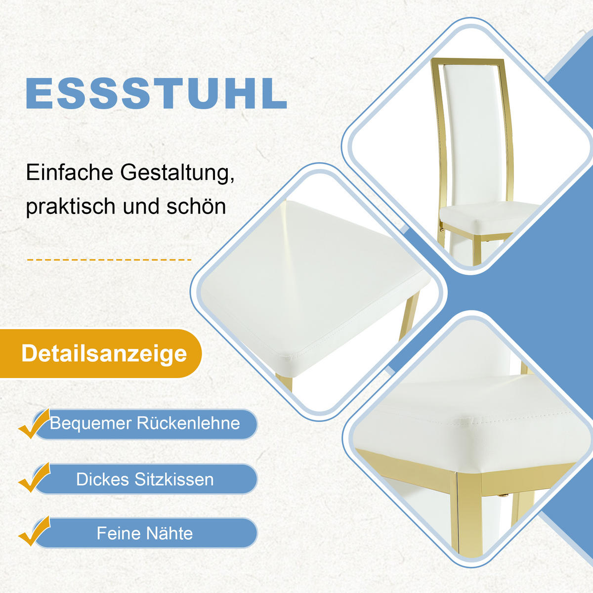 STUHL-SET DE-36646 2 Stück mit PU-Bezug und Metallrahmen Weiß - Weiß, Metall (42.7/109/44cm) - ComfortXL