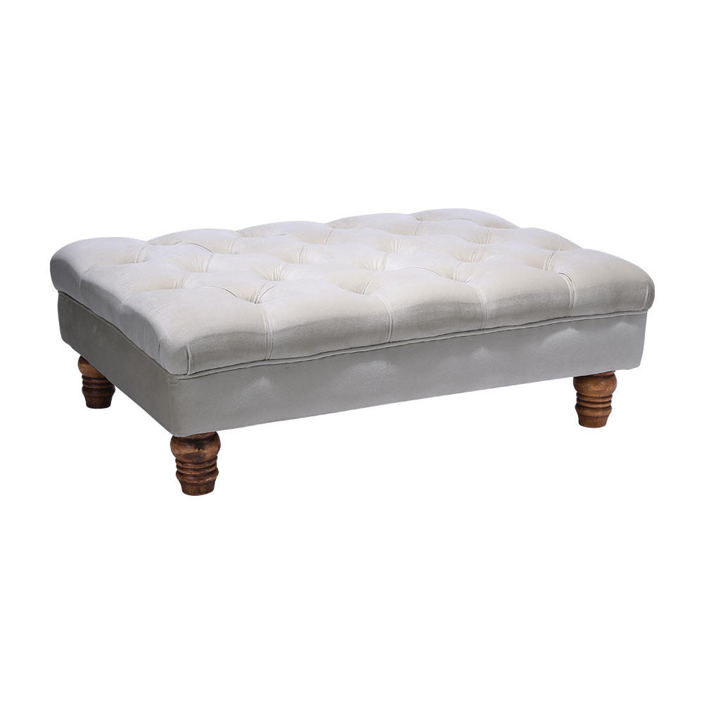 POLSTERHOCKER 90/60/30 cm Knopfheftung Holzbeine Flanell Grau - Walnussfarben/Grau, Holz/Textil (90/30/60cm) - Livingandhome