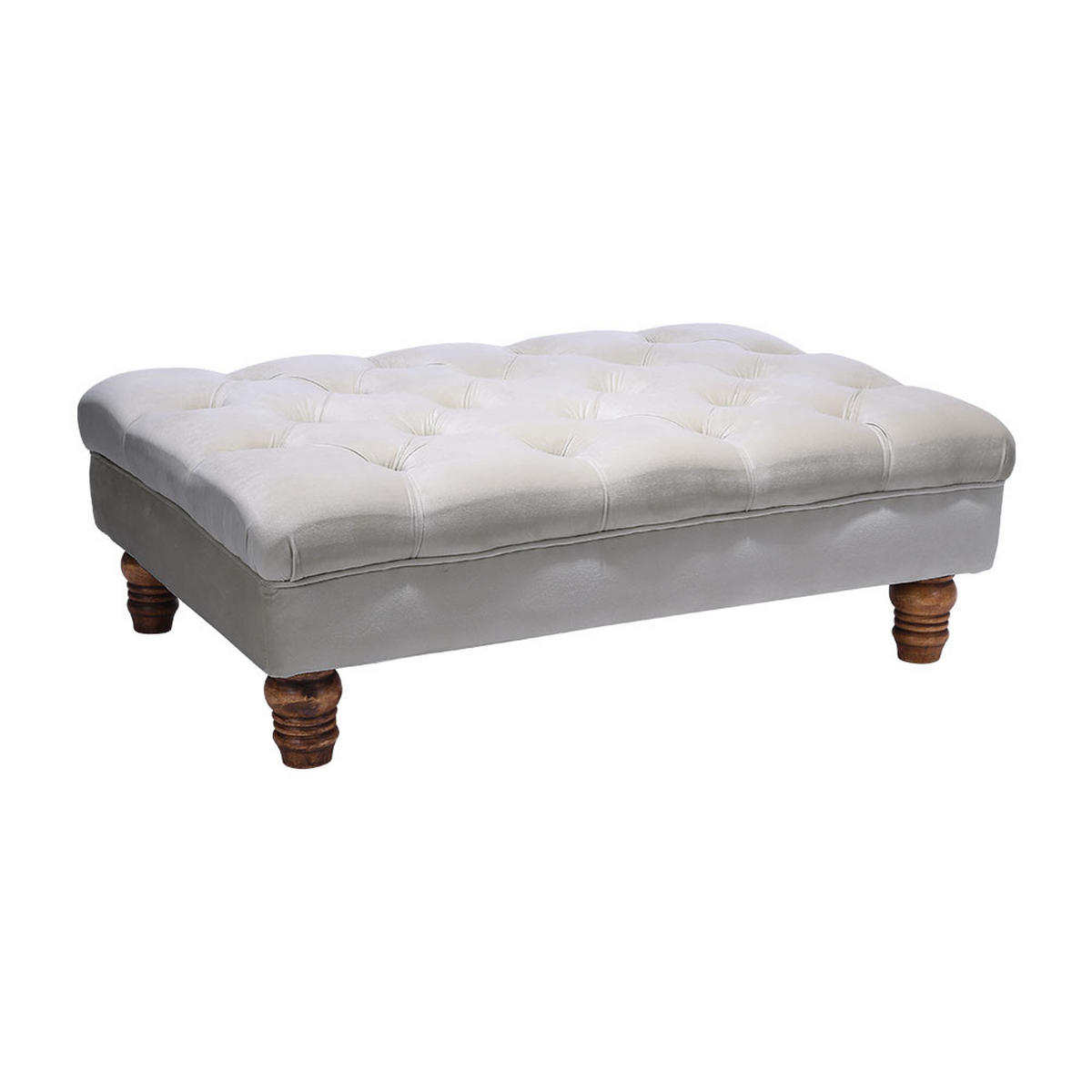 POLSTERHOCKER 90/60/30 cm Knopfheftung Holzbeine Flanell Grau - Walnussfarben/Grau, Holz/Textil (90/30/60cm) - Livingandhome