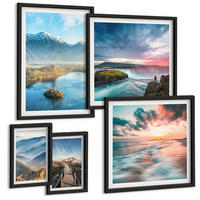 BILDER SET 5er Set - 50x50 cm & 20x30 cm & 40x60 cm Schwarzer Rahmen - Berglandschaften, Wasserfälle - Schwarz, Kunststoff (40/60cm) - TULUP