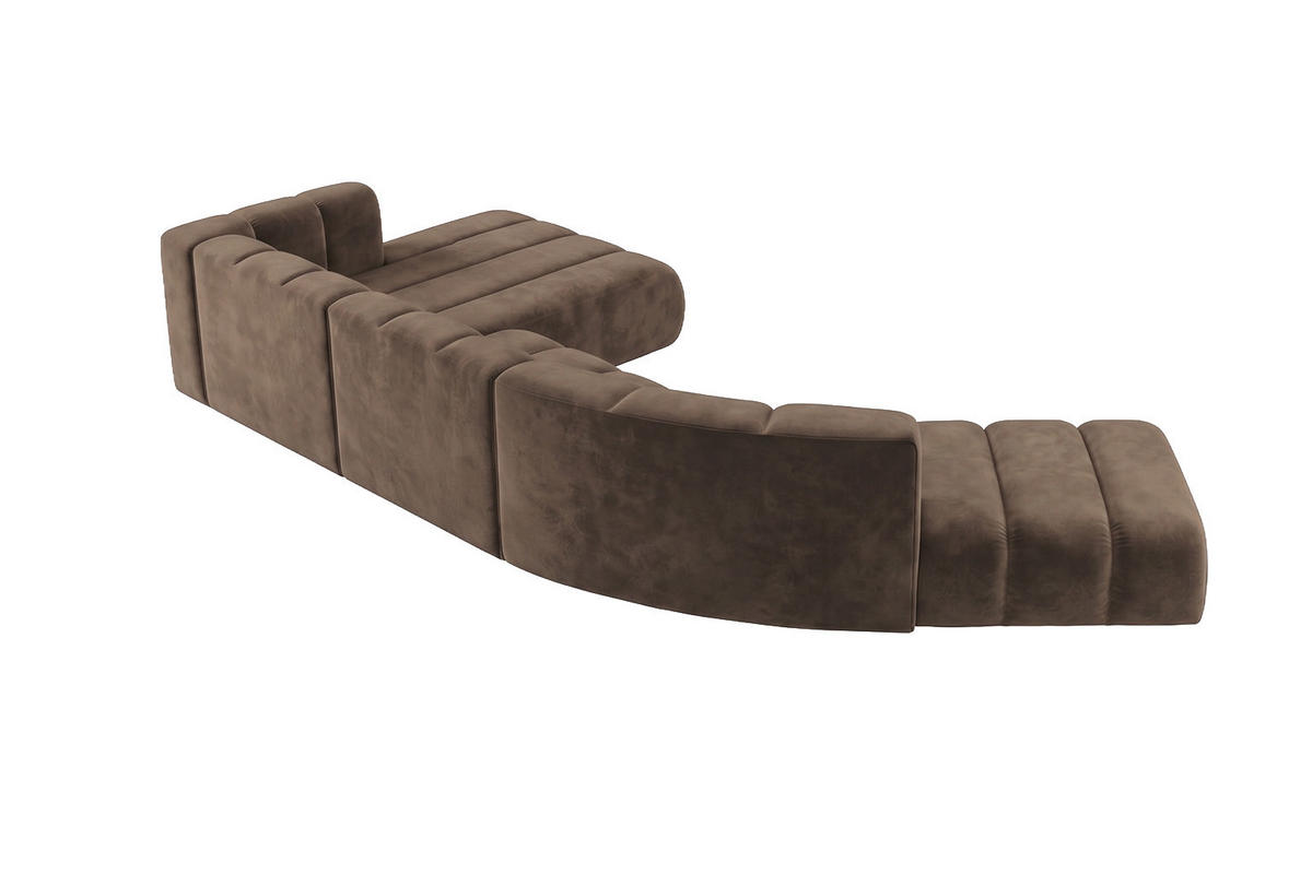 ECKSOFA Modulares In L-Form, Velvet-Stoff Riviera, Braun, Links, GRAND Round - Braun, Holz (445/179cm) - Kaiser Möbel