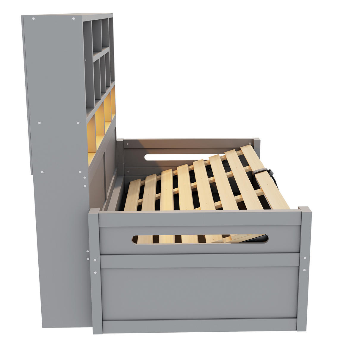 STAURAUMBETT 90/200 cm mit hydraulischem Stauraum und LED, DE-41642, in Grau - Grau, Holzwerkstoff (90/200cm) - ComfortXL