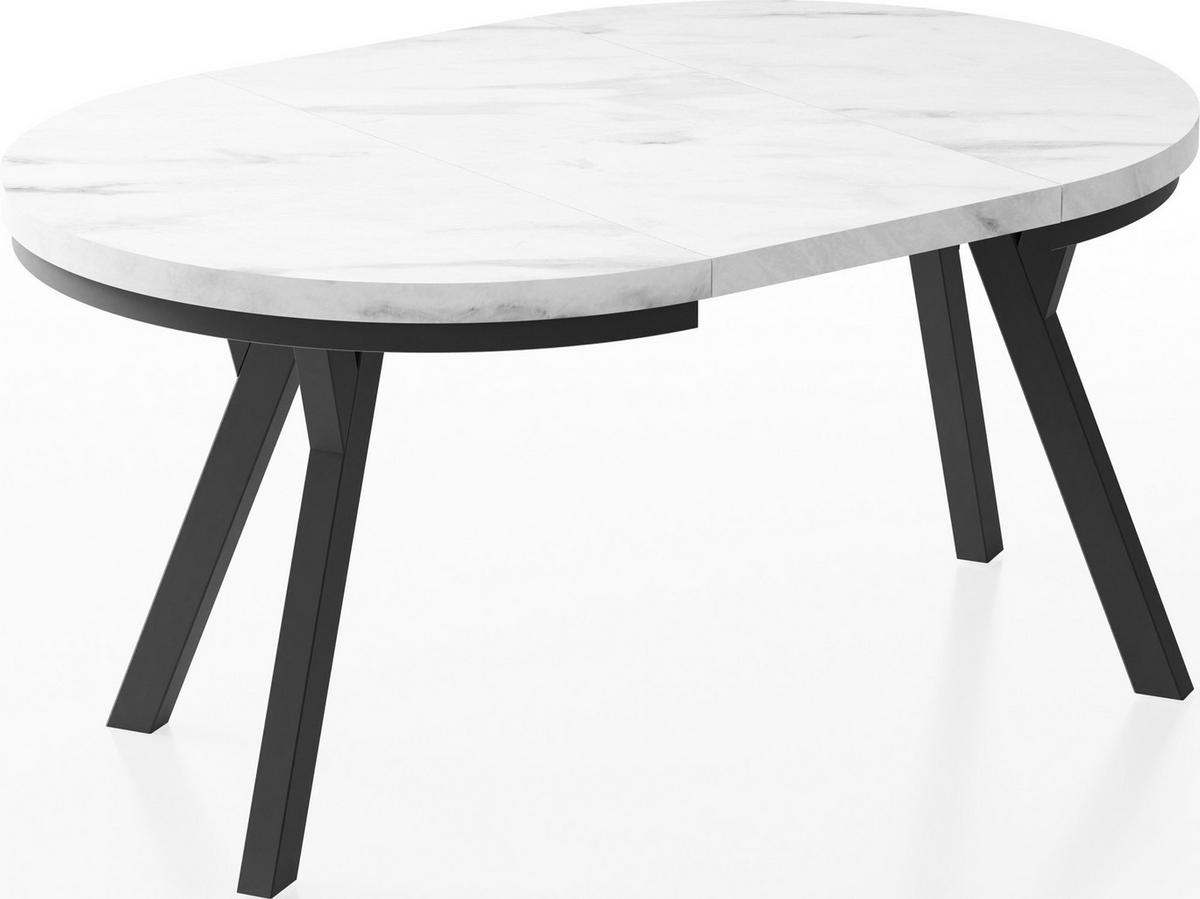 ESSTISCH Lume runder ausziehbarer, Weißer Marmor 100-150/100/76 cm - Ecru/Schwarz, Holz/Holzwerkstoff (100/150/76cm) - WFL GROUP