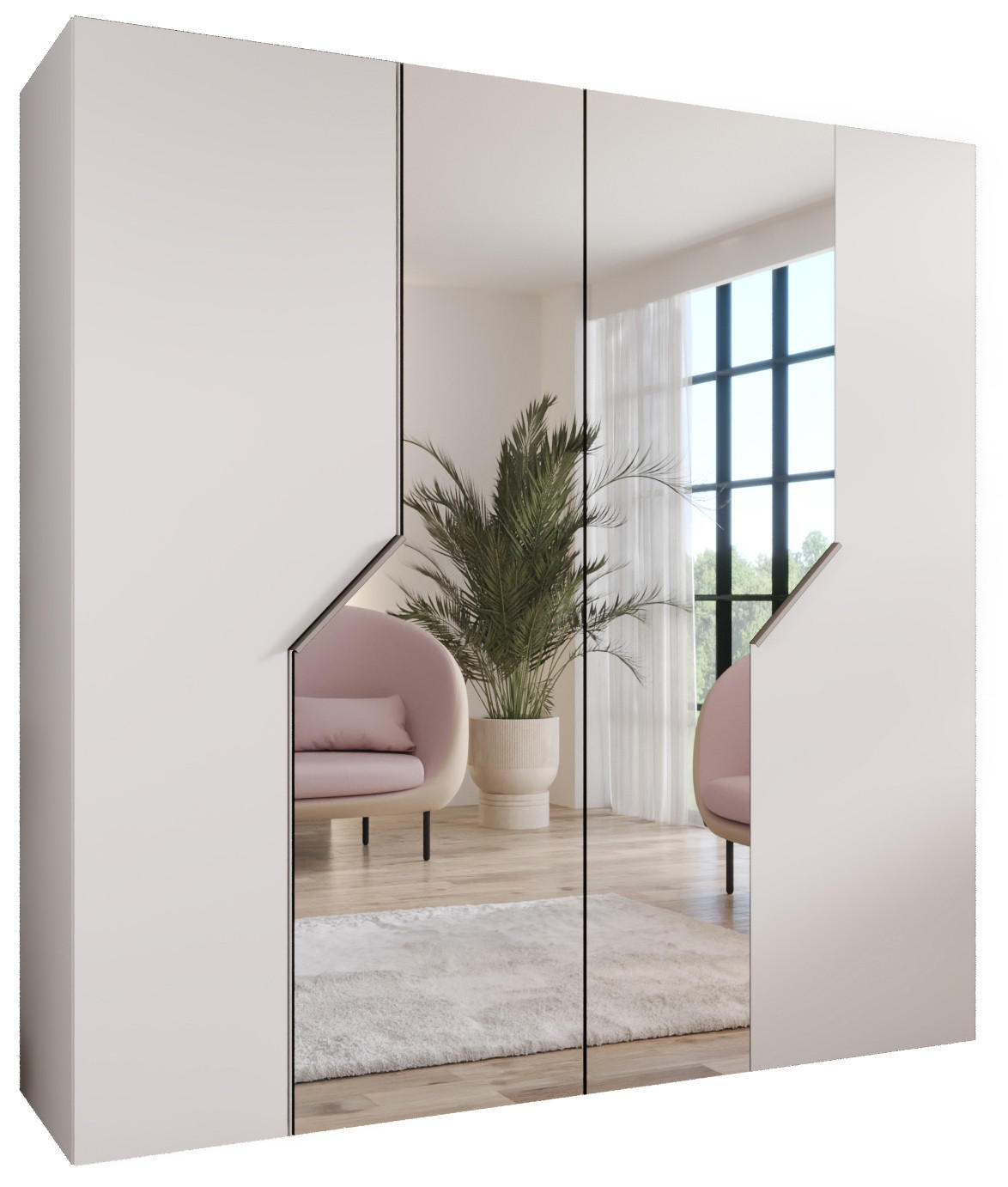 Abiks Möbel Drehtürenschrank Weiß, Beige 200x202x52 cm