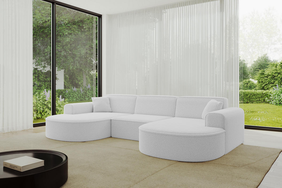 WOHNLANDSCHAFT MARI-U1 - 303x171x79 cm Weiß Bouclé - Schwarz/Weiß, Holzwerkstoff/Kunststoff (303/79/171cm) - ALTDECOR