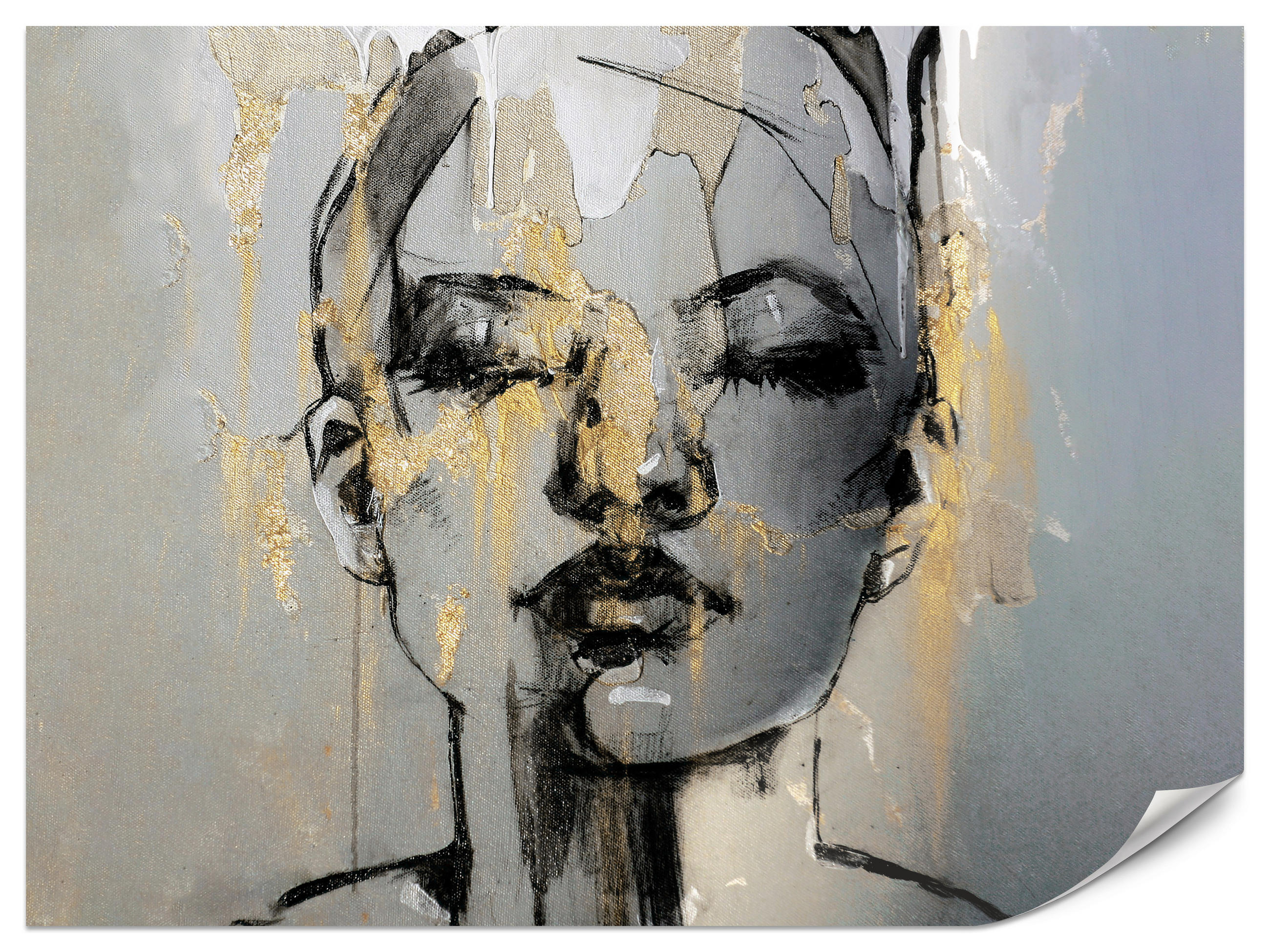 FOTOTAPETE für Wohnzimmer Frau Abstraktes Porträt Beton Modern Gold 200x140 - Gelb/Goldfarben, Papier (200/140cm) - Muralo