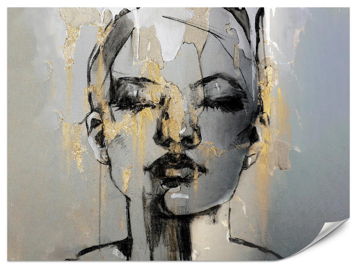 FOTOTAPETE für Wohnzimmer Frau Abstraktes Porträt Beton Modern Gold 200x140 - Gelb/Goldfarben, Papier (200/140cm) - Muralo
