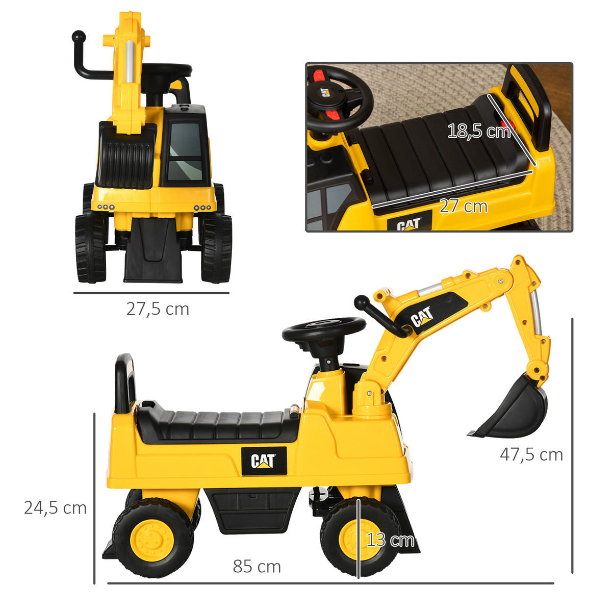 KINDER RUTSCHAUTO, Gelb, PP+ Metall - Gelb, Kunststoff (85/27.5/47.5cm) - HOMCOM