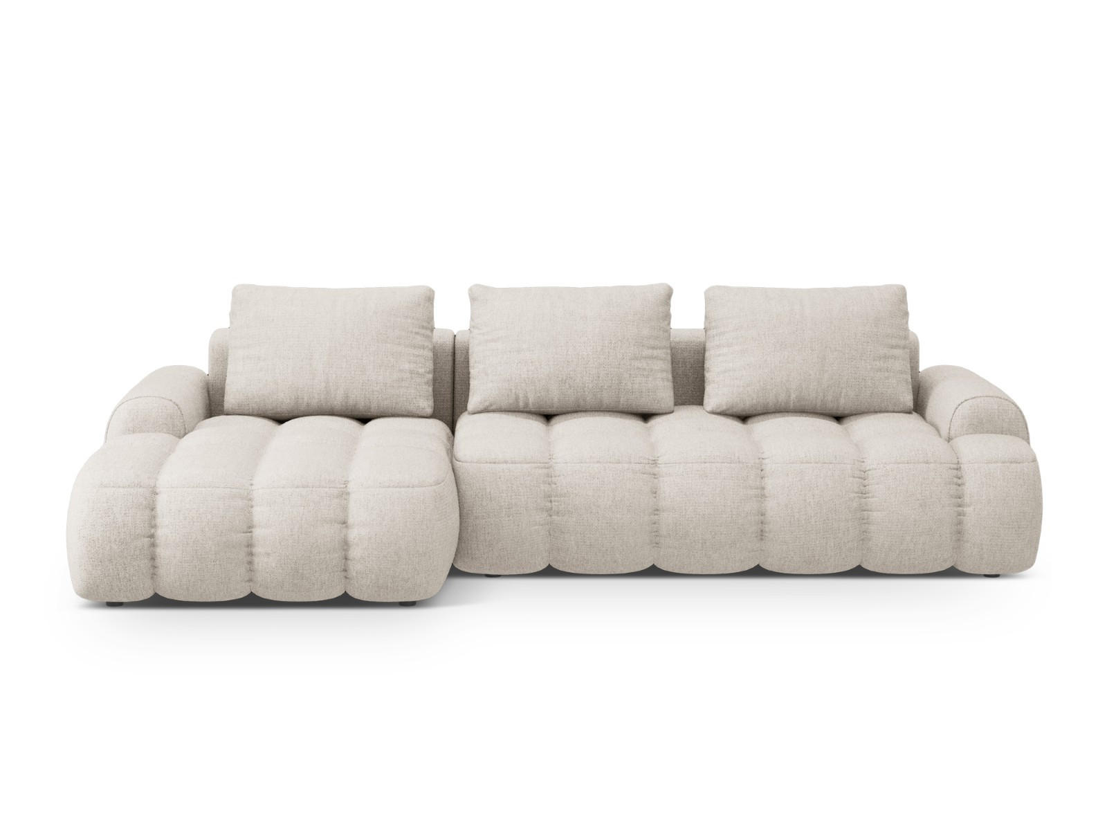 AUSKLAPPBARES-ECKSOFA links mit Container Linz aus strukturiertem Stoff beige 3 Sitzplätze - Beige, Textil (142/275cm) - Cosmopolitan Design