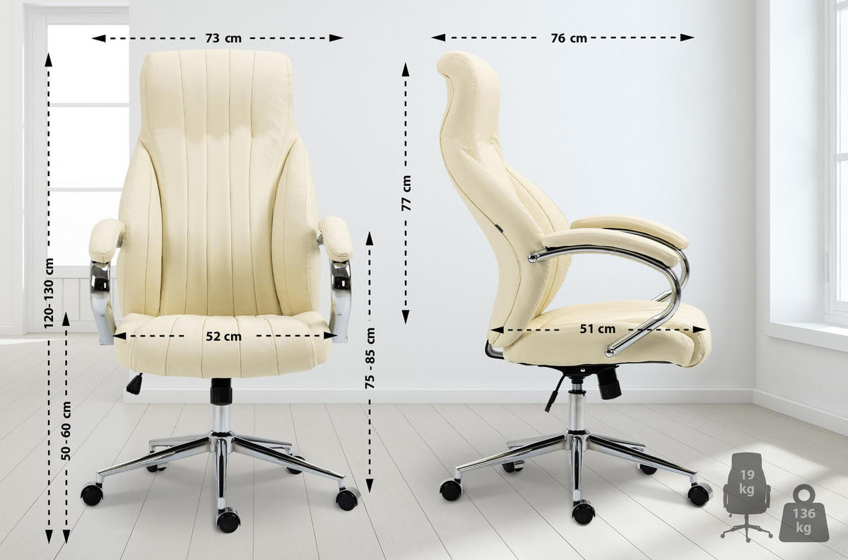 CHEFSESSEL Echtleder creme - Chromfarben/Creme, Leder/Metall (73/120/76cm) - CLP