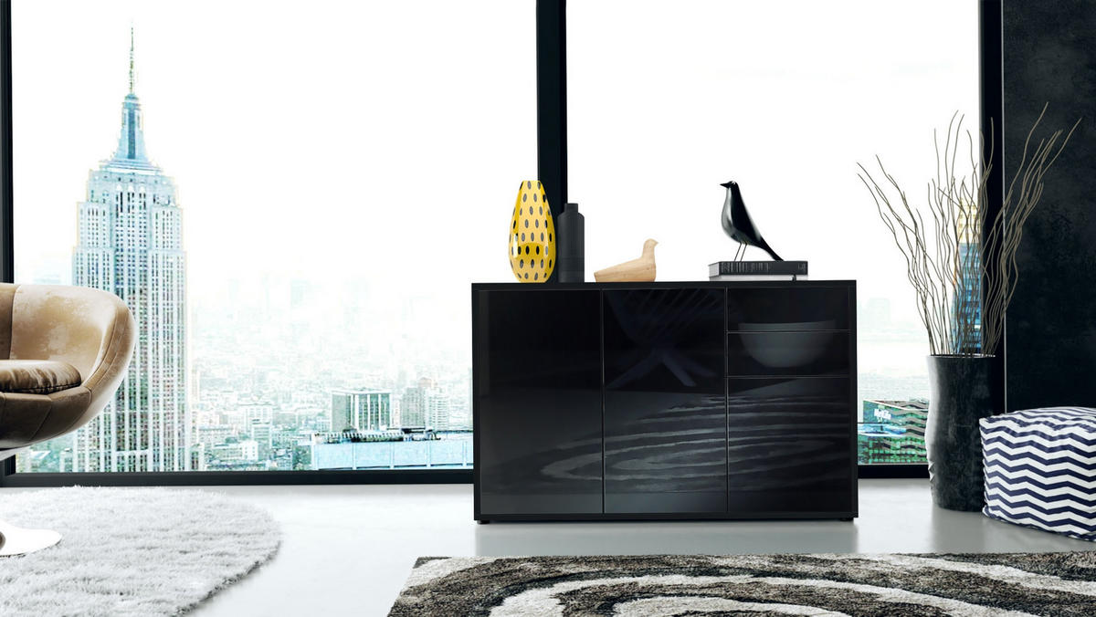KOMMODE Ben Front in Schwarz matt - Schwarz, Holzwerkstoff (117/74/36cm) - Vladon