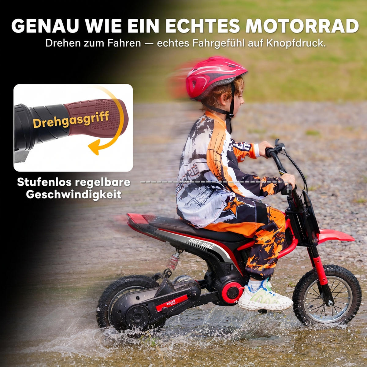 ELEKTRO Motorrad Kinder Elektromotorrad mit 24V 350W Motor, 8-16 KMH Rot - Rot, Kunststoff (119/64/76.5cm) - HOMCOM
