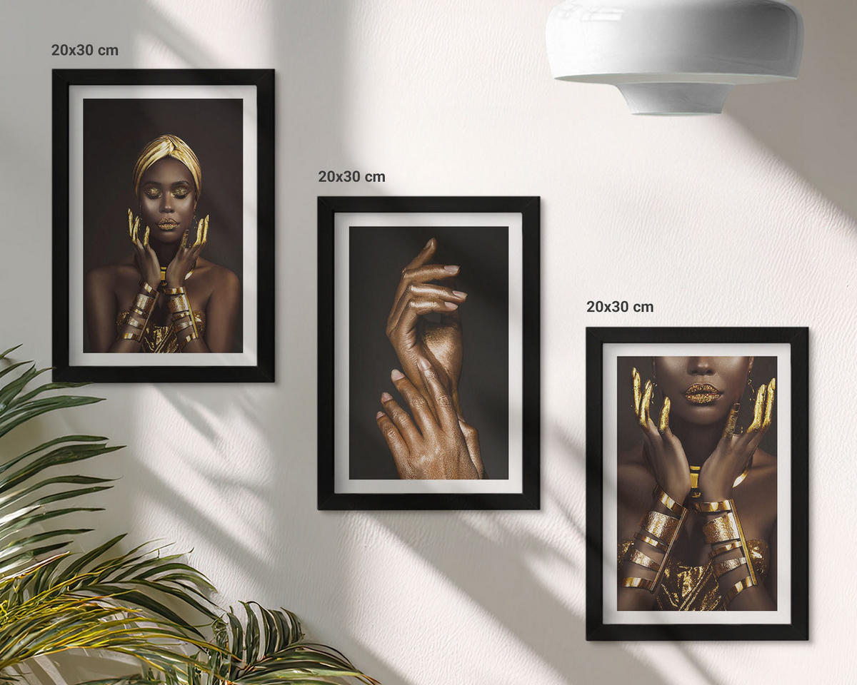 WANDBILDER 3er-Set - 20x30 cm Schwarzer Rahmen - Porträts afrikanischer Frauen - Schwarz, Kunststoff (20/30cm) - ArtPrintCave
