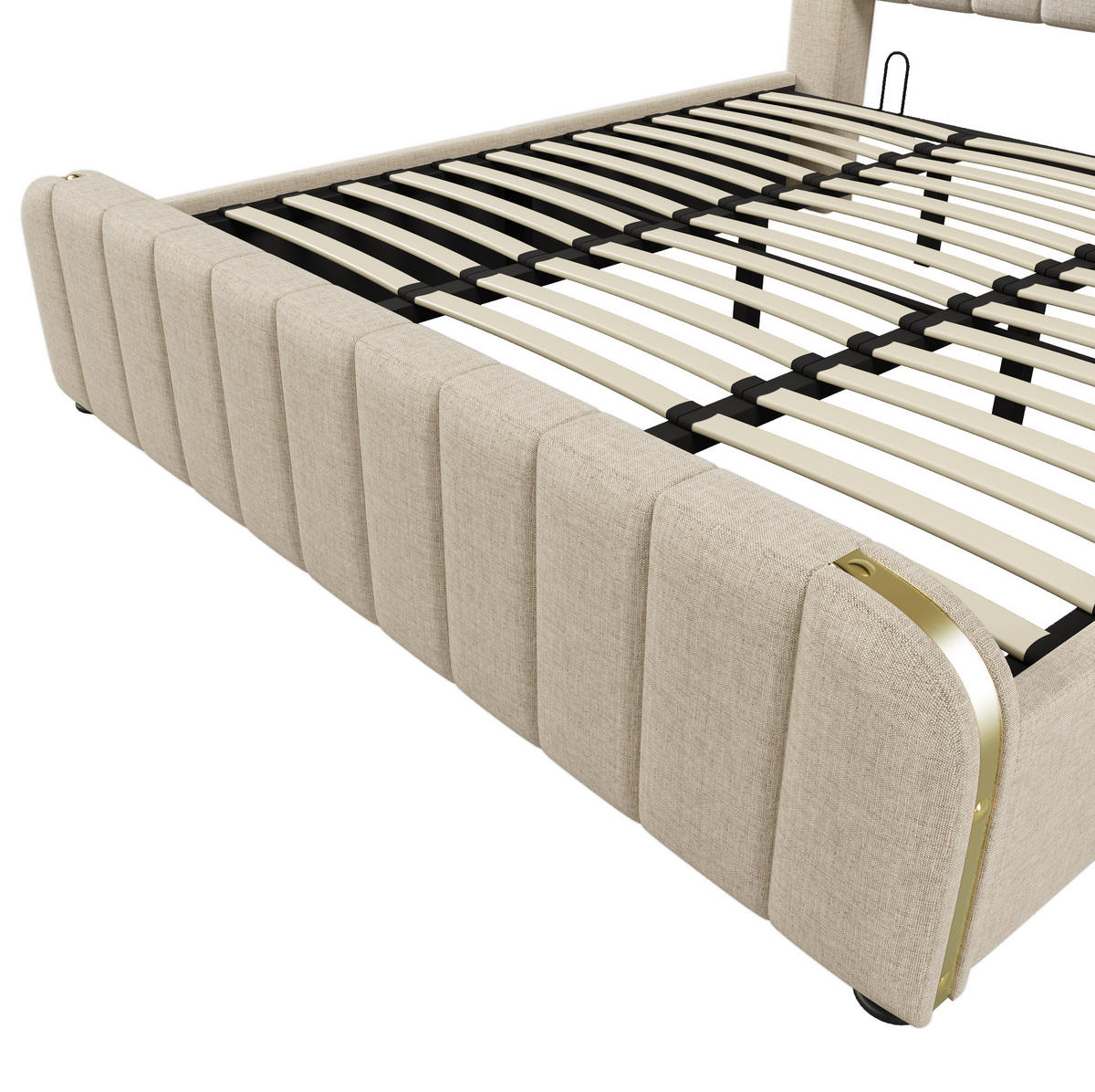 POLSTERBETT 180/200 cm mit Bettkasten, USB-C und gepolstertem Kopfteil - Beige, Textil (180/200cm) - BEAOK