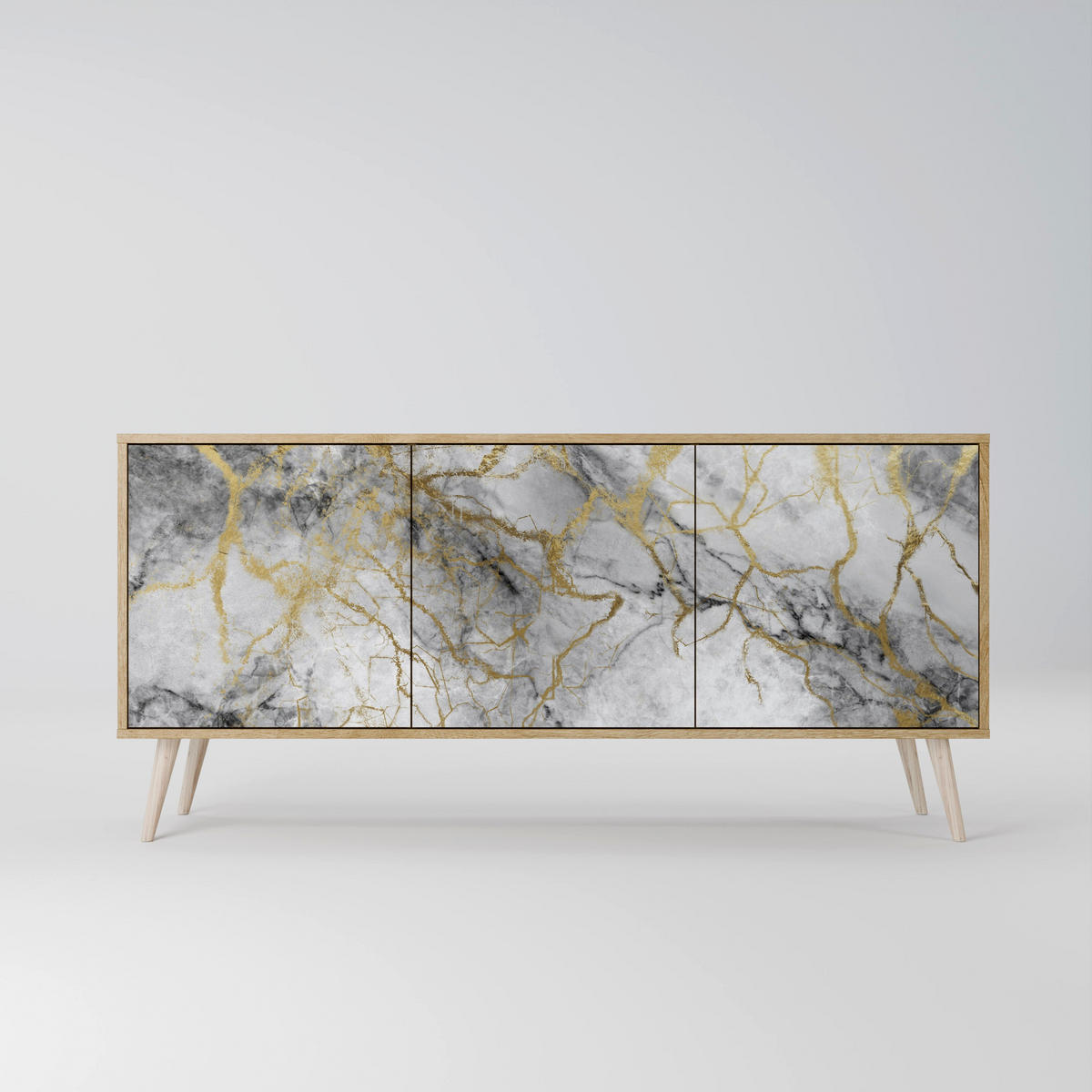 SIDEBOARD TIMELESS GLIDE, Eicheneffekt, 164,5x42x77,5 cm, 3 Türen - Eichefarben/Buchefarben, Holzwerkstoff/Buchenholz (164.5/77.5/42cm) - SpaceRebels