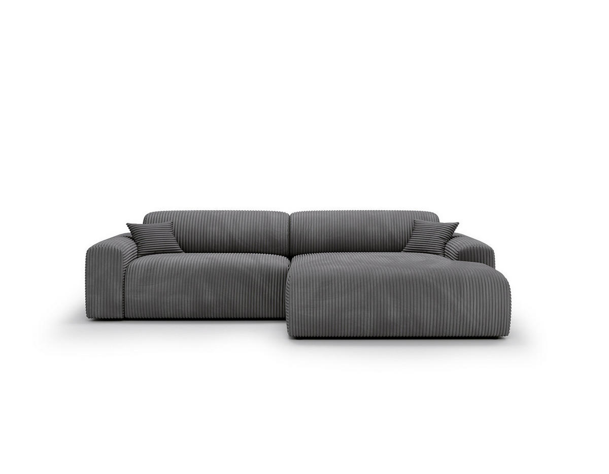 ECKSOFA mit Longchair - Cord - Schwarz/Grau, Kunststoff/Textil (284/178cm) - home24