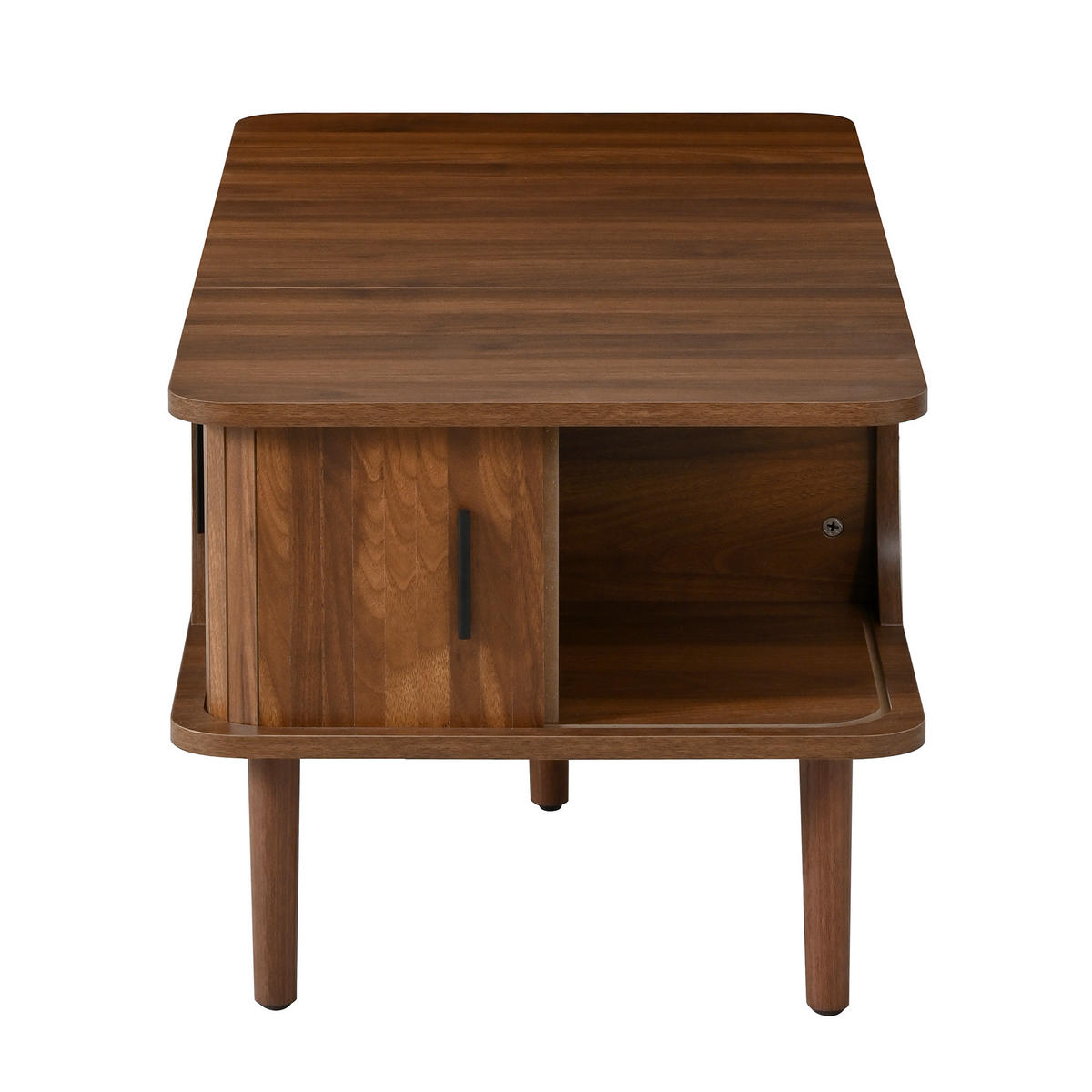 COUCHTISCH höhenverstellbar in Nussbaum 100/48/55,5 cm aus MDF mit Rillenstruktur und Stauraum - Braun, Holzwerkstoff (48/100/55.5cm) - CHICFURN