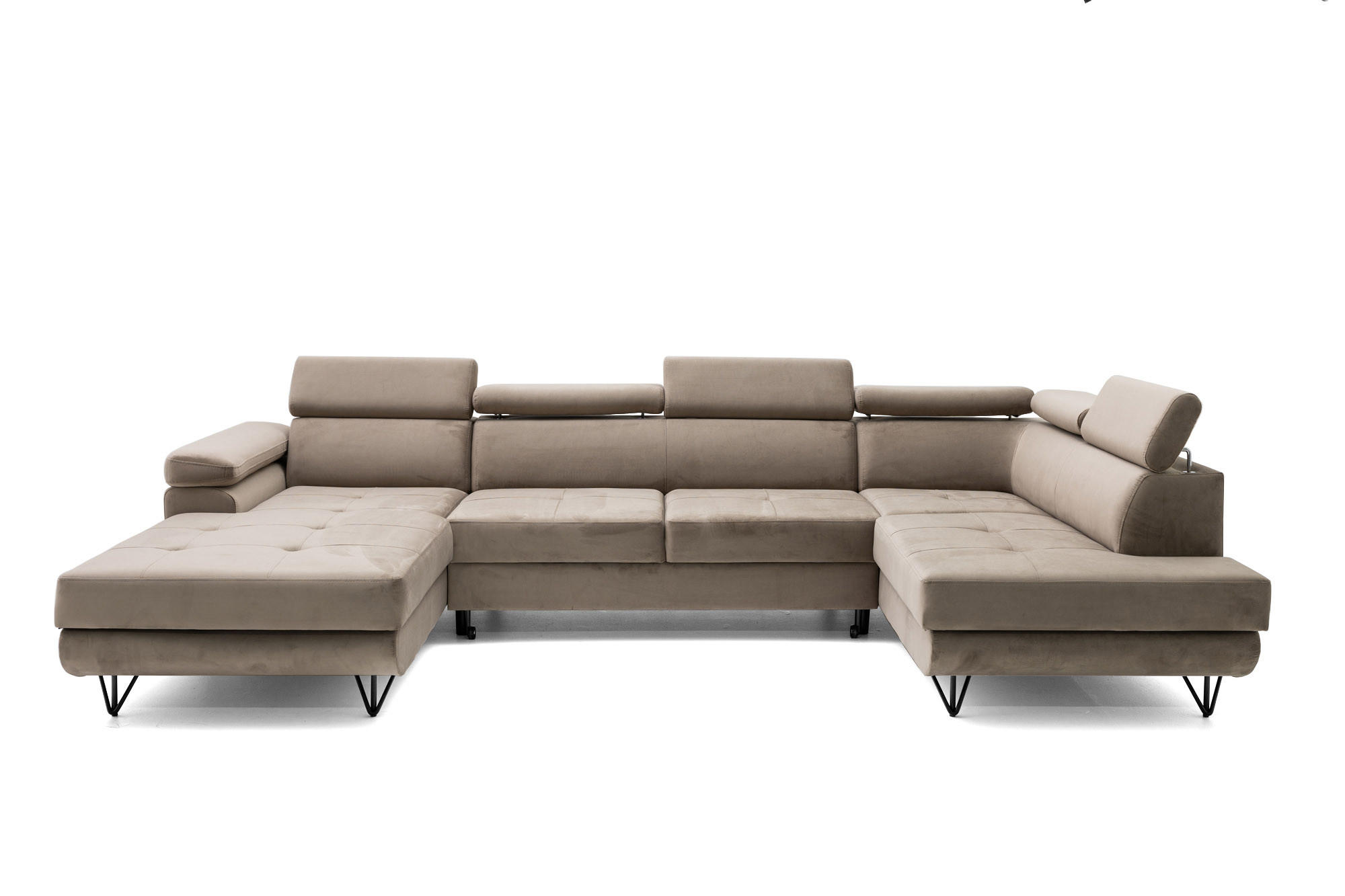 ECKSOFA U-Form JUNIOR U Rechts mit Schlaffunktion 128x254 Velours Beige - Beige/Schwarz, Holz/Textil (184/90/323cm) - Muffo