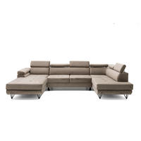 ECKSOFA U-Form JUNIOR U Rechts mit Schlaffunktion 128x254 Velours Beige - Beige/Schwarz, Holz/Textil (184/90/323cm) - Muffo