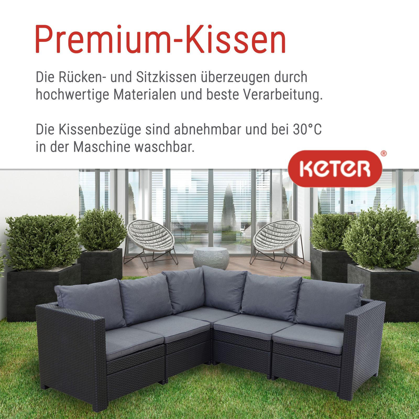 LOUNGESET Provence mit Sessel und Tisch Provence inkl. Kissen - Schwarz, Textil - Keter