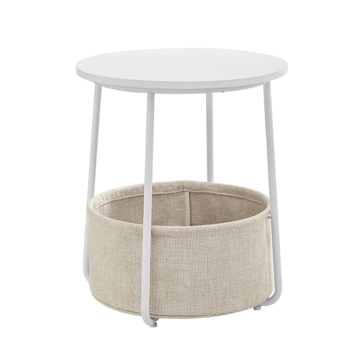 BEISTELLTISCH mit Aufbewahrungskorb - Rund - H51 cm - Weiß, Holzwerkstoff (51/45/51cm) - Calicosy