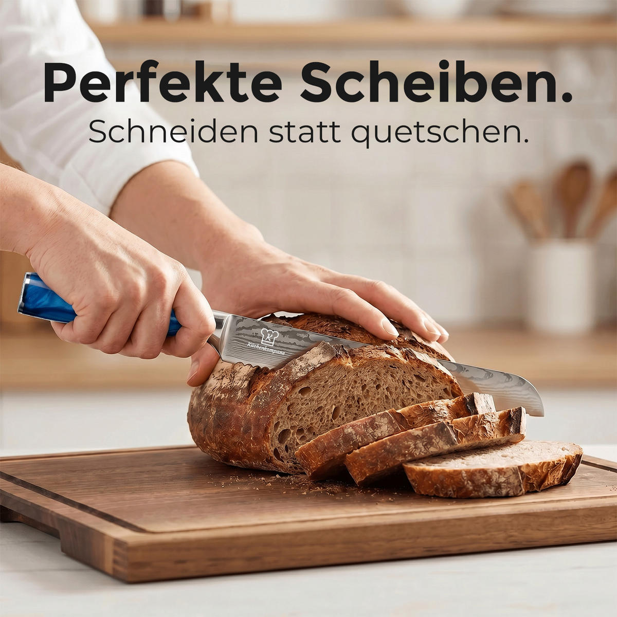 MESSER-SET 8-tlg. mit Edelstahlklingen und ergonomischen Epoxidharz-Griffen - Blau, Holz/Metall - Küchenkompane