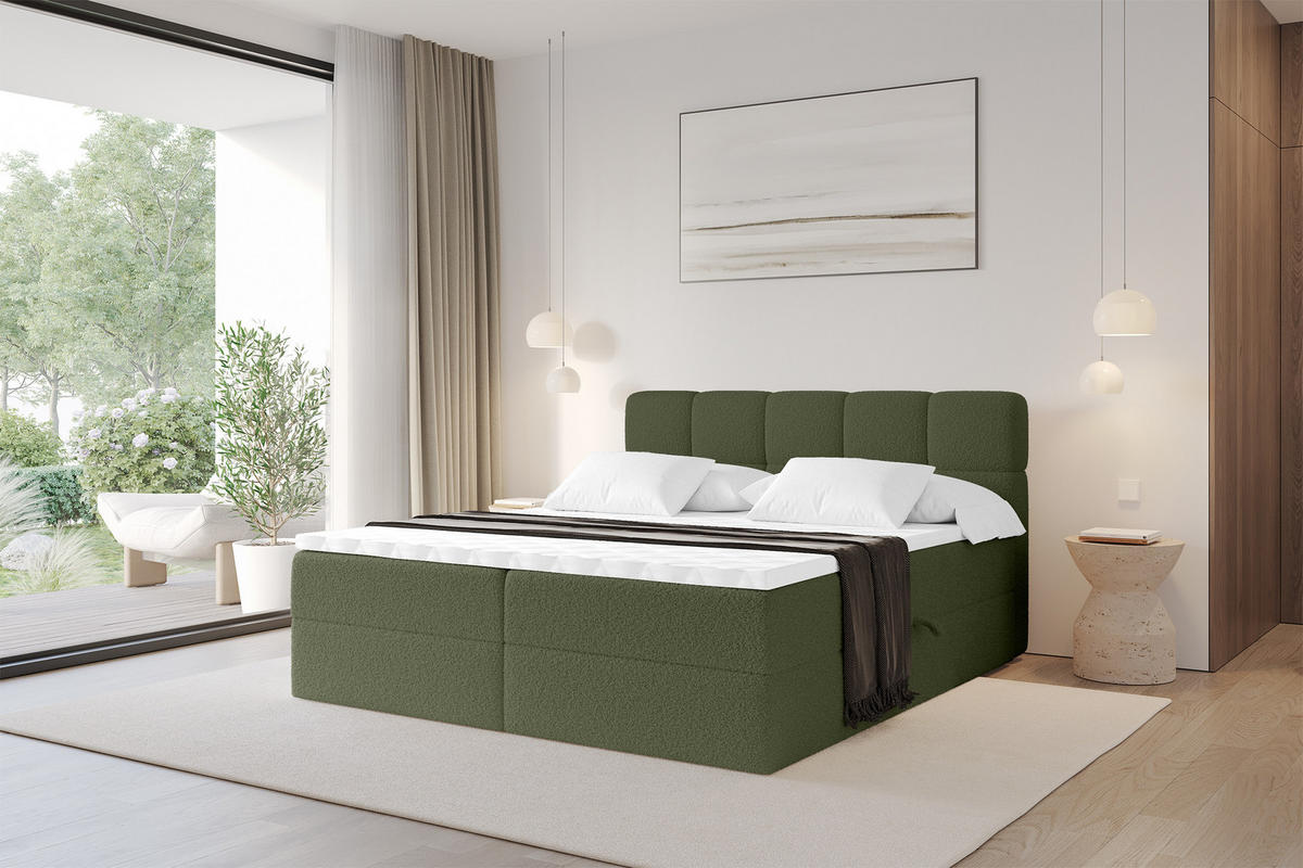 BOXBETT mit Matratze H3 - FAMA - 140x200 cm Grün Quelle - Grün, Holzwerkstoff (140/200cm) - ALTDECOR