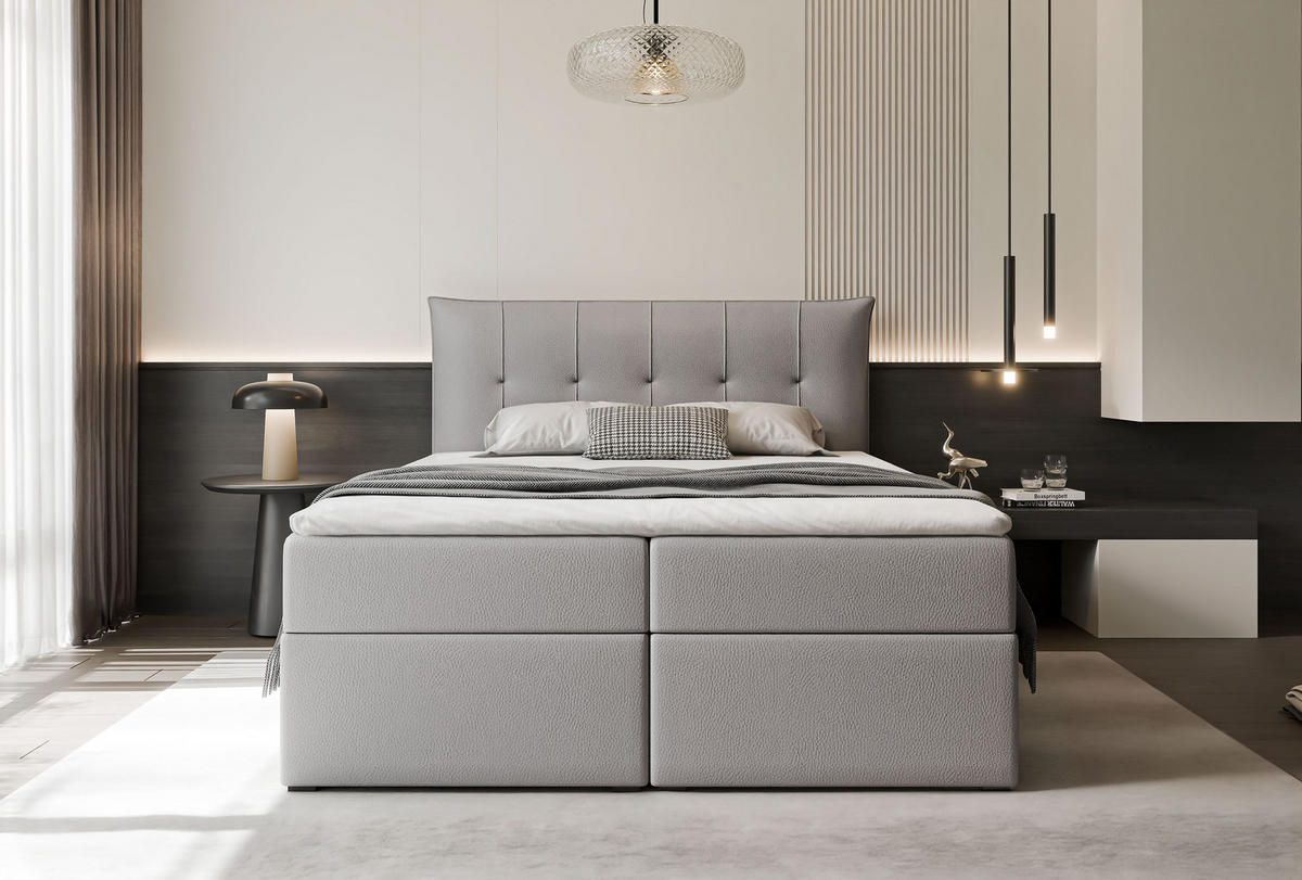 BOXBETT CHESTER 180/200 cm mit Matratze und Topper, Grau - Grau, Holzwerkstoff/Textil (180/200cm) - Idohome