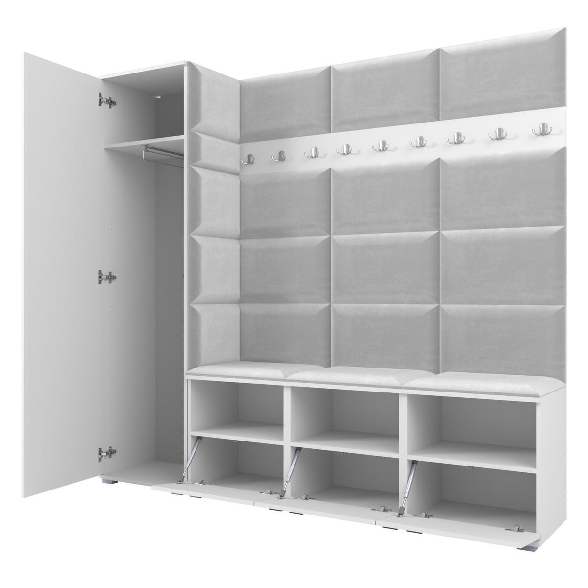 GARDEROBE NELA IX 200 cm (Modulare Flurmöbel Artisan Eiche mit Sitzpolster Schwarz 16 Breite Sitzbank) - Silberfarben/Schwarz, Holz/Holzwerkstoff (200/187/40cm) - Ravio