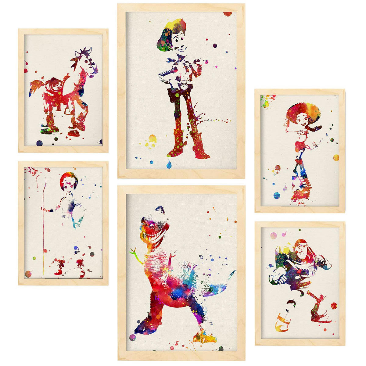POSTER Set Mit 6 Spielzeuggeschichte Größe A3 & A4 Rahmen aus hellem Holz - Beige, Papier (29.7/1cm) - Nacnic