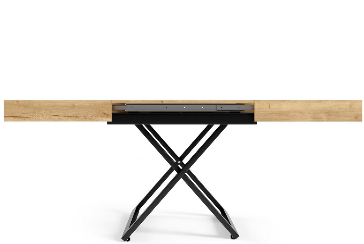 ESSTISCH UND COUCHTISCH IN EINEM Elano Halifax Eiche - Hellbraun/Schwarz, Holz/Metall (80/200/80cm) - S-Style Möbel
