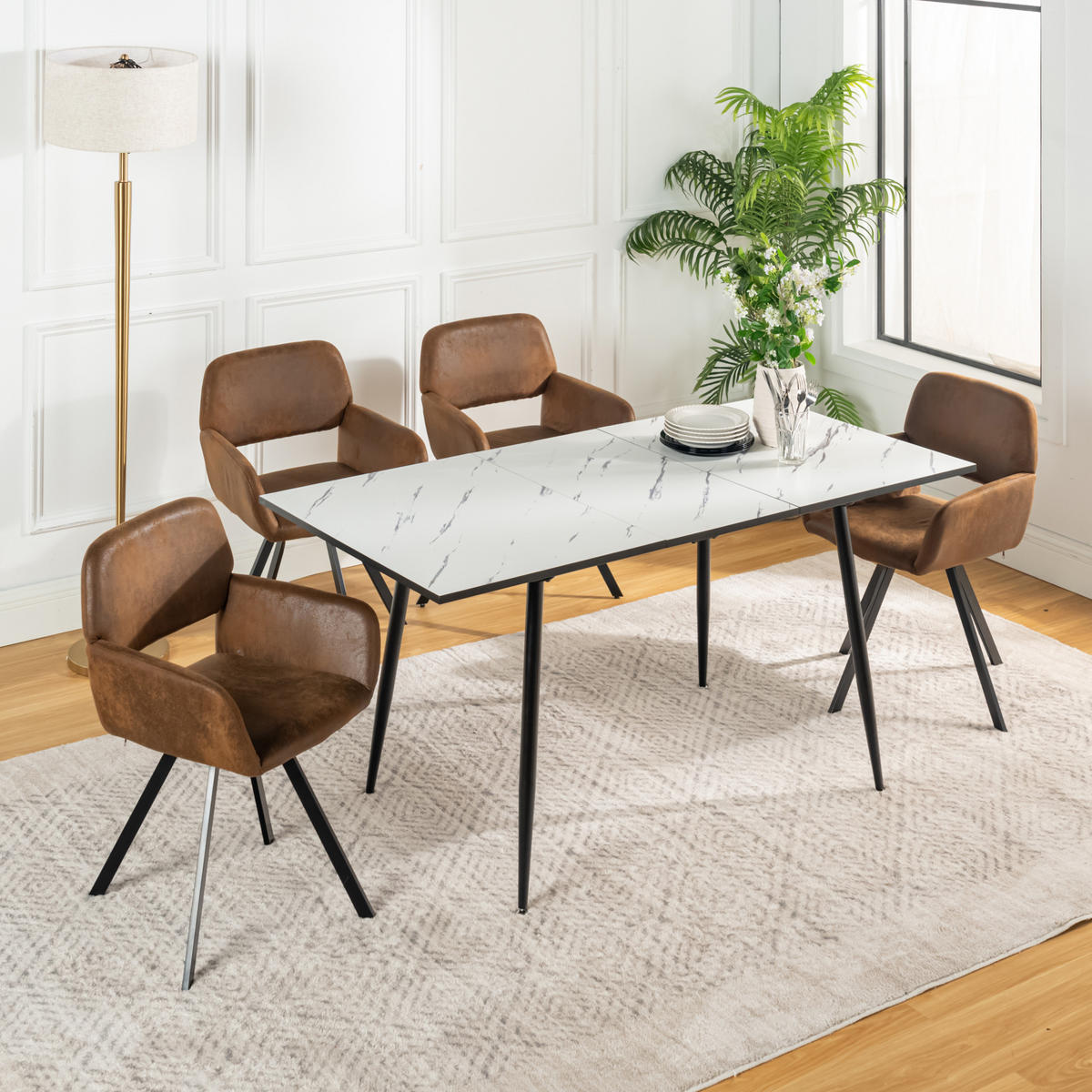 ESSTISCH SET Schwarz und Wildleder - Schwarz/Braun, Holzwerkstoff/Metall (80/75/160cm) - Urban Meuble