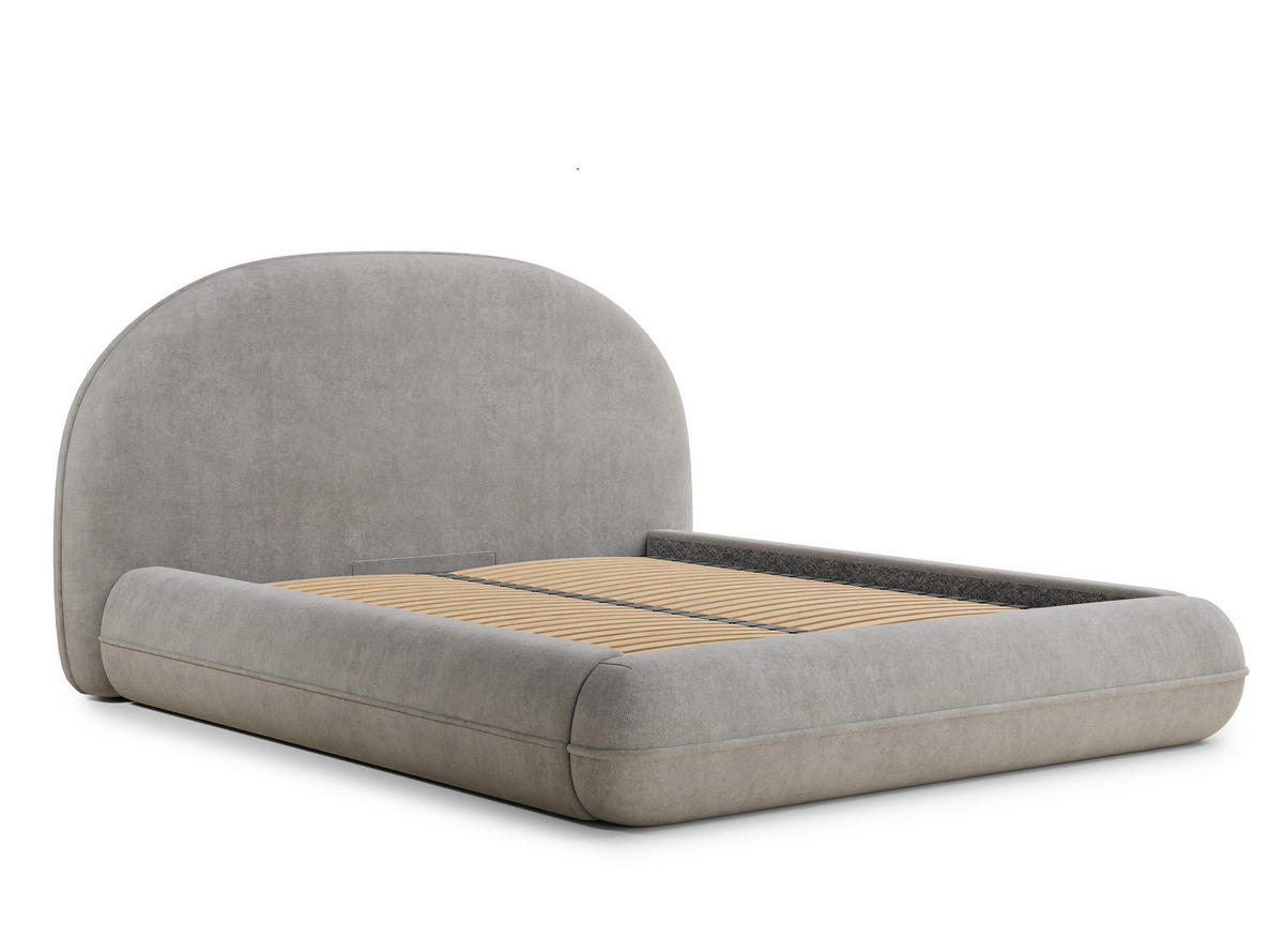 POLSTERBETT Koji Beige Grau 160/200 cm im Chenille-Stoff - Greige/Schwarz, Holz/Holzwerkstoff (160/200cm) - Maison de Reve