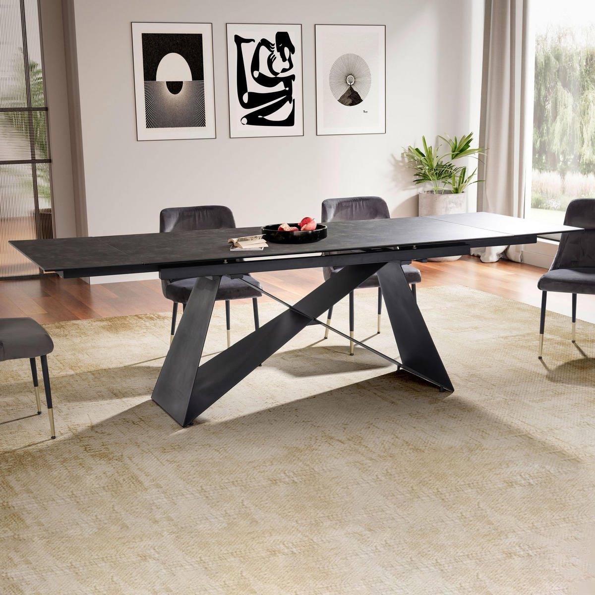 ESSTISCH Ausziehbar Keramik Glas Marmoroptik Rechteckig Groß, Schwarz 180x95x78 cm - Schwarz, Keramik/Metall (95/180/78cm) - KADIMA DESIGN