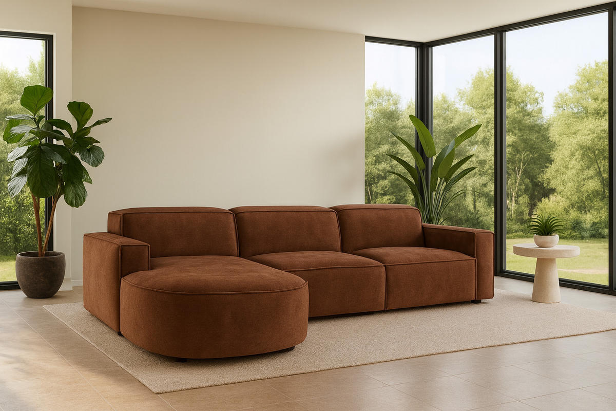 ECKSOFA Cursal Round L-Form, Stoff Salvador, Dunkelbraun, Links - Dunkelbraun, Holz (284/166cm) - Kaiser Möbel