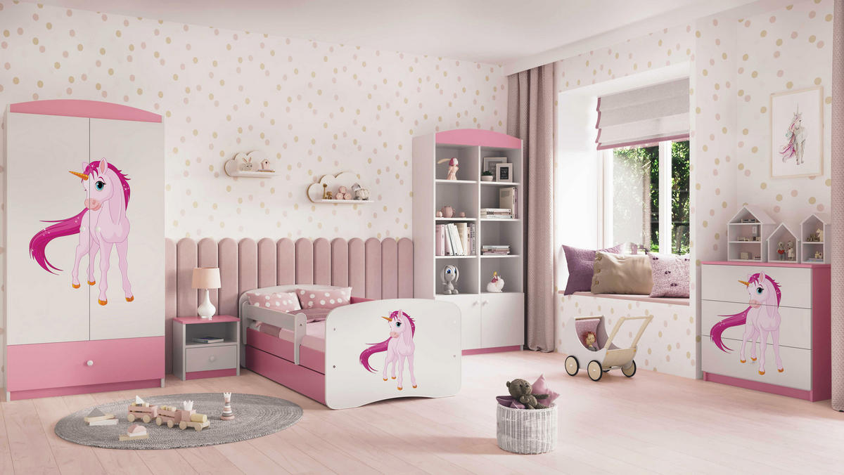 KINDERBETT Einhorn mit Schublade und Matratze 180/80 - Rosa, Holzwerkstoff (80/180cm) - RAUMHIRSCH FURNITURE