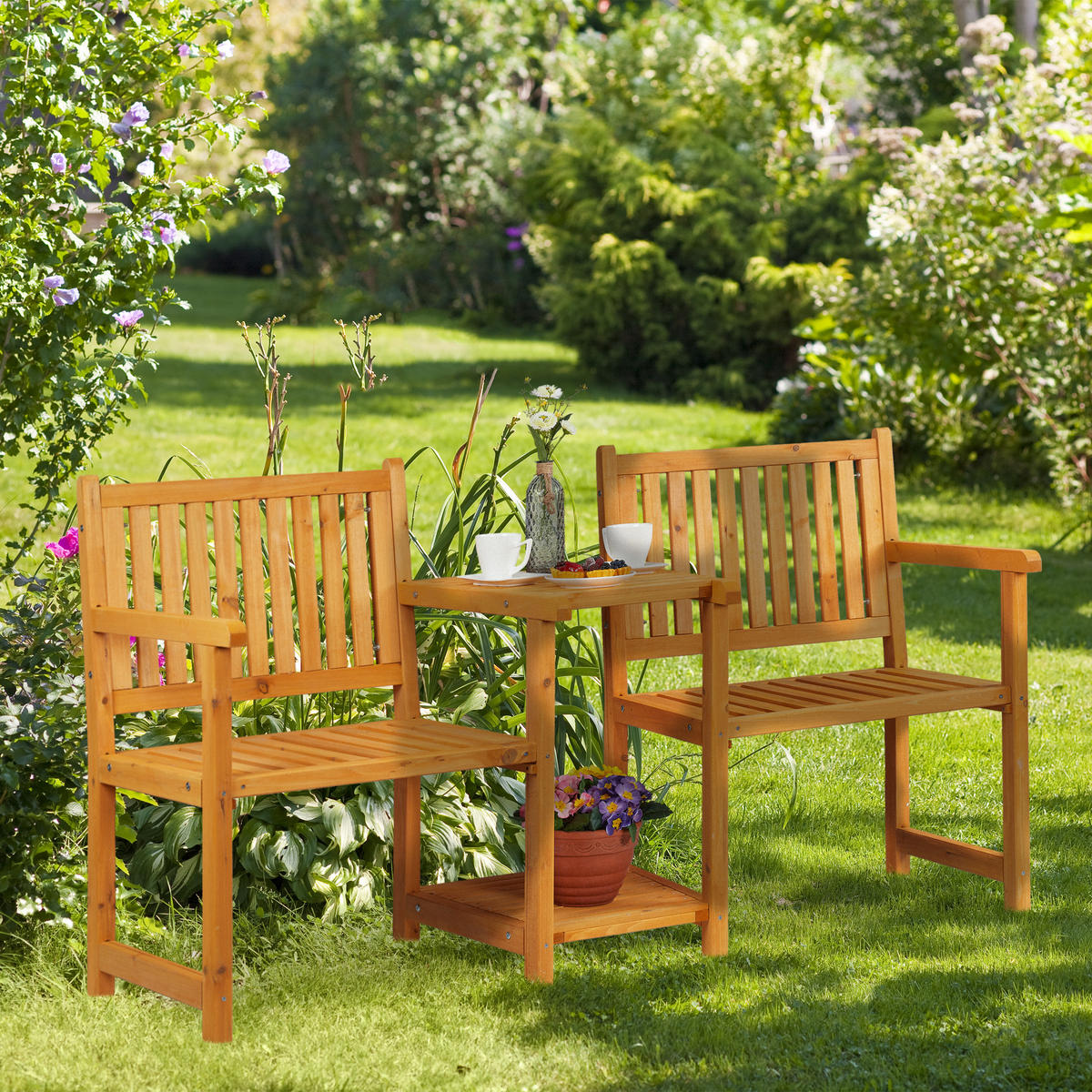 GARTENBANK - Hellbraun, Holz (161/86/61cm) - Relaxdays