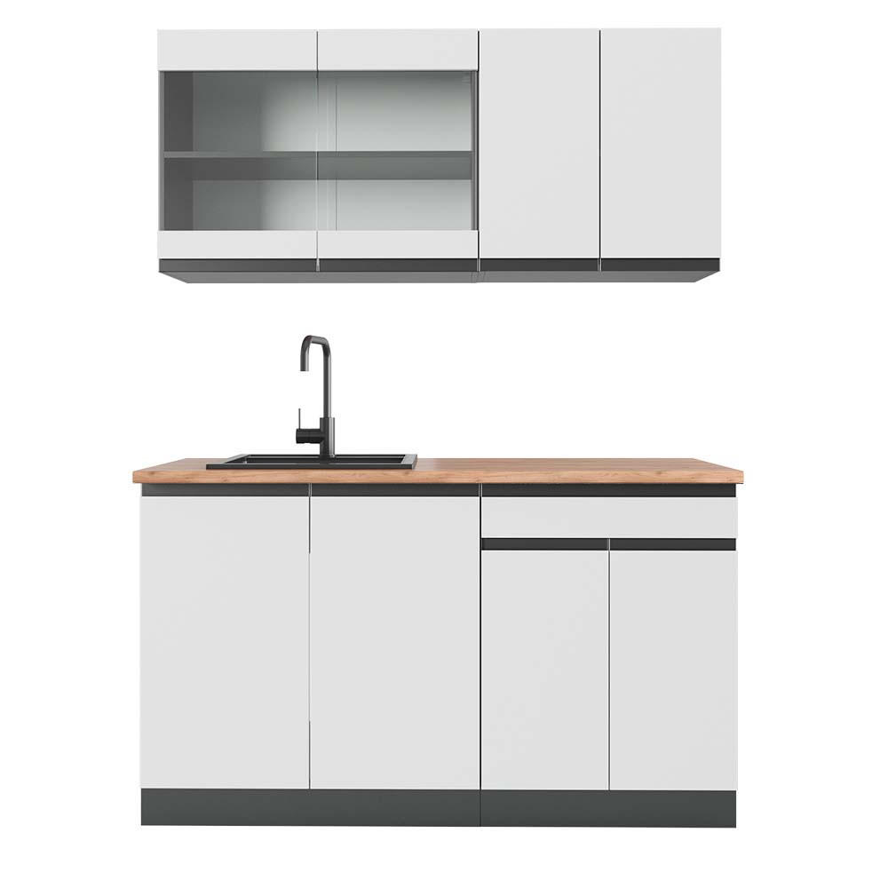 SINGLEKÜCHE R-Line Weiß/Anthrazit 140 cm, AP Eiche - Anthrazit/Weiß, Holzwerkstoff (140/81.6/60cm) - Vicco