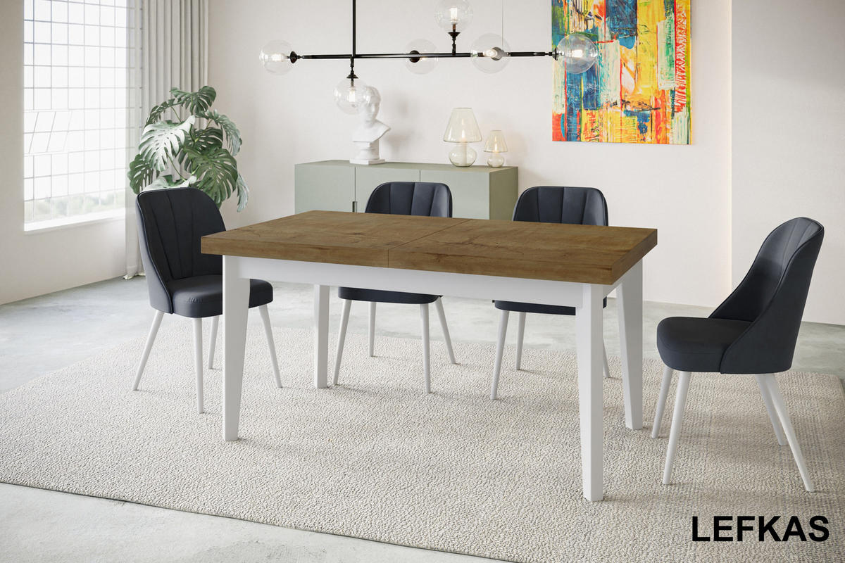 ESSZIMMERTISCH SKANDI, ausziehbarer Tisch: 120-160X80X78 cm, Farbe: LEFKAS, mit Holzbeinen in Farbe Weiß - Dunkelbraun/Weiß, Holzwerkstoff (120/80/78cm) - Alpi-Möbel