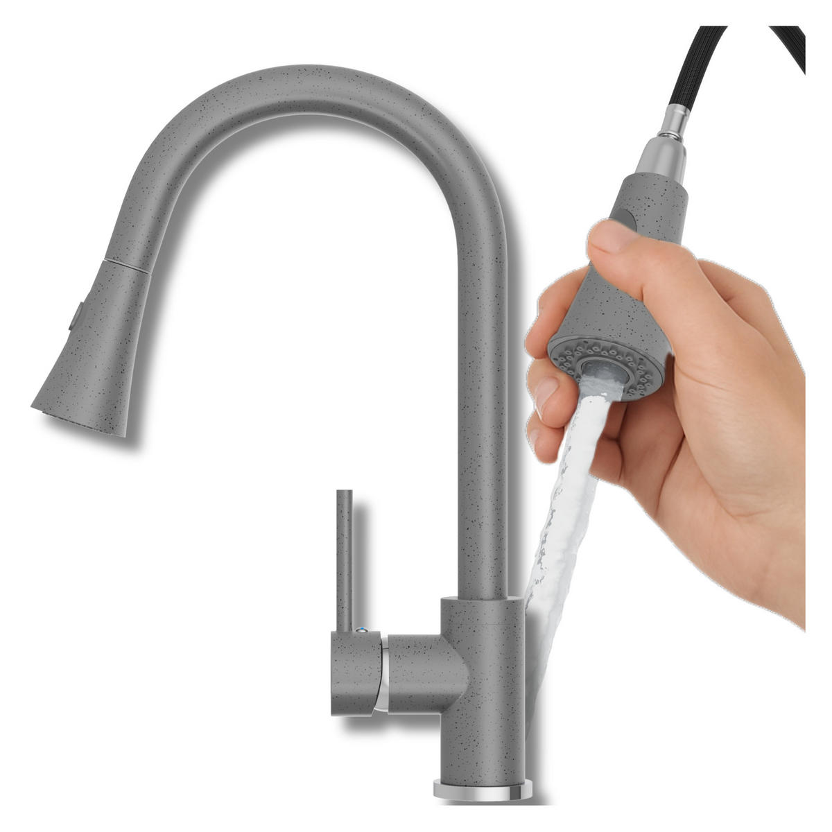 GRANITSPÜLE Trix mit Siphon Batterie - Grau, Kunststoff/Stein (76/44/16cm) - Granitan