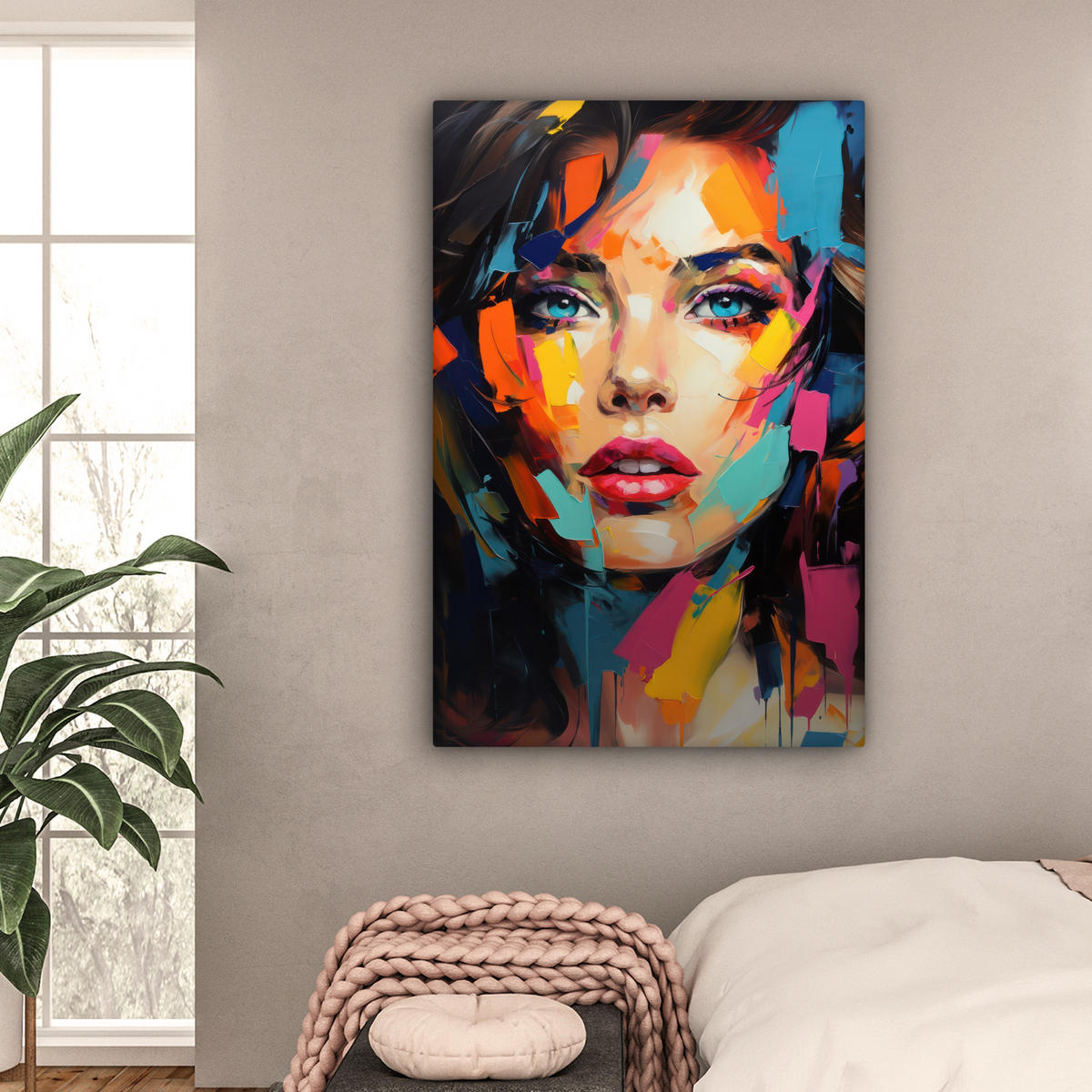 LEINWANDBILD Frau - Porträt - Farbenfroh - Kunst 90x140 cm - Multicolor, Textil (90/140cm) - MuchoWow