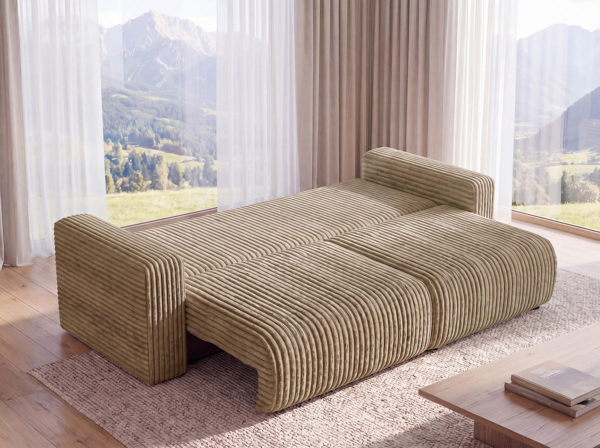SOFA Kola mit Bettkasten und Schlaffunktion, Cordstoff - Beige, Holzwerkstoff (244/85/95cm) - 4ALL HOME