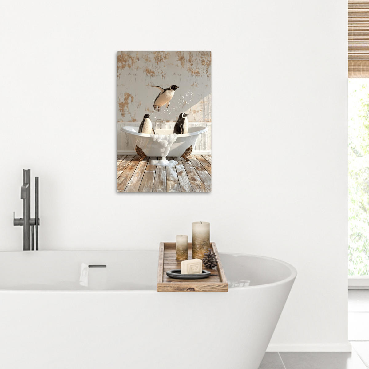 LEINWANDBILD Vintage - Pinguin - Badewanne - Schaumstoff 40x60 cm - Schwarz, Textil (40/60cm) - MuchoWow