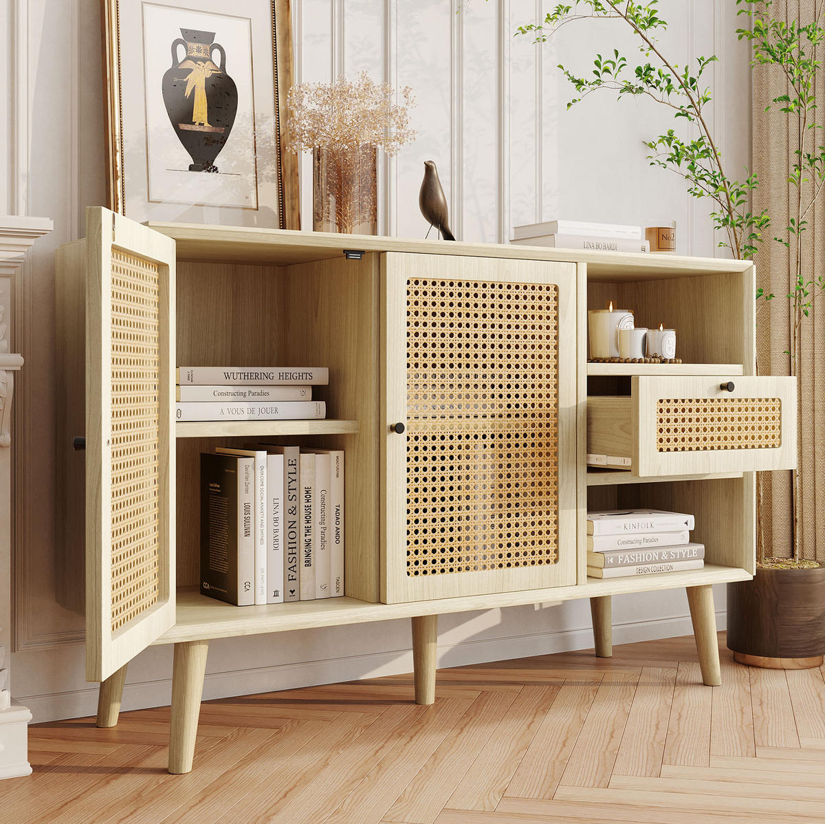 SIDEBOARD mit Schublade und 2 Türen 120 x 40 x 80 cm Eiche - Braun, Holzwerkstoff (120/80/40cm) - Meubliv